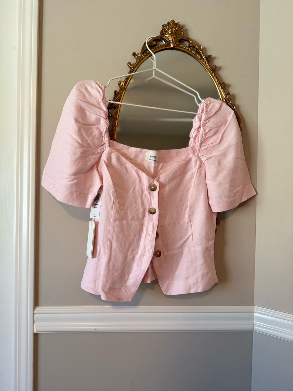 Pink Puff Sleeve Button-Front Top